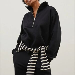 Everlane Women's The Track Half-Zip Faded Black Sweatshirt - Small